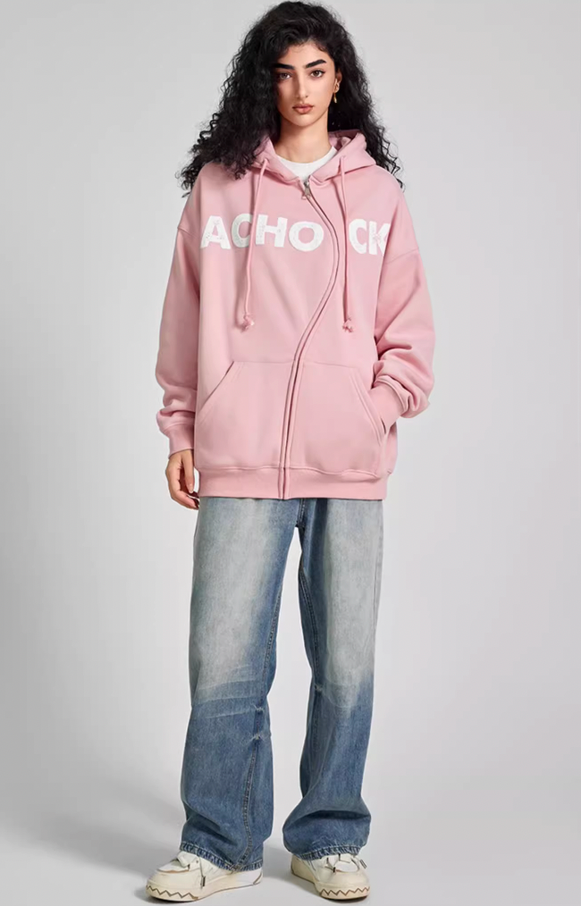 Achock National Tide S Zipper Foam Printed Hoodie