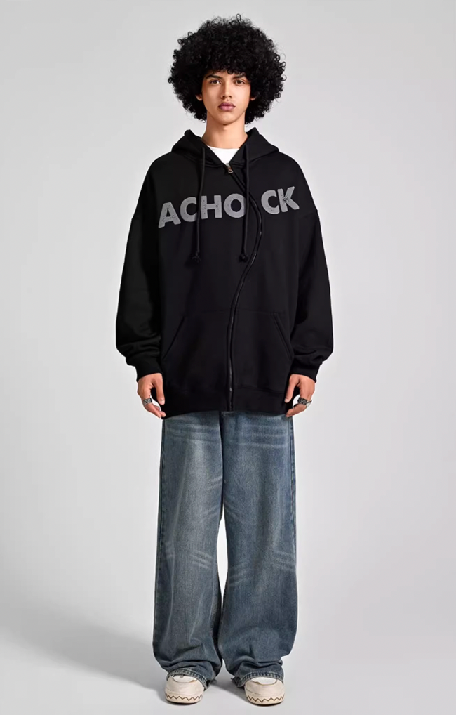 Achock National Tide S Zipper Foam Printed Hoodie