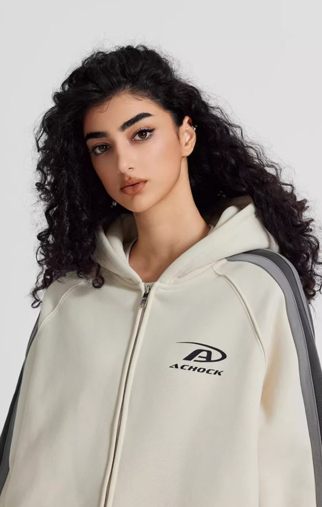 Achock Small Logo Splicing Zipper Hoodie