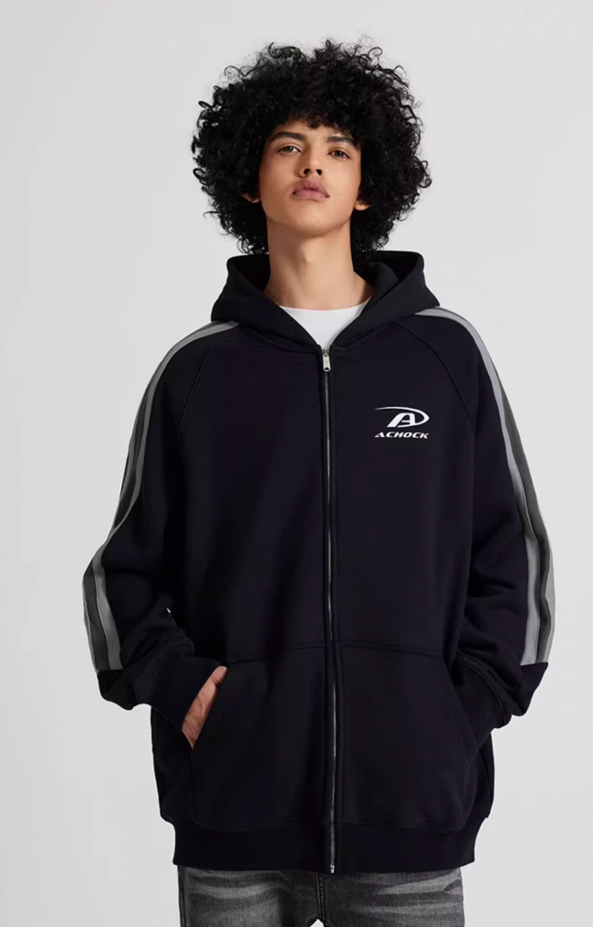 Achock Small Logo Splicing Zipper Hoodie