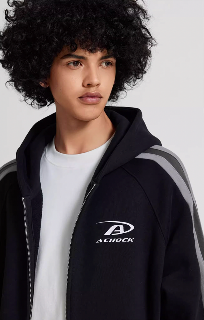 Achock Small Logo Splicing Zipper Hoodie