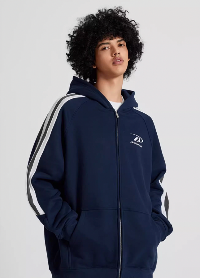 Achock Small Logo Splicing Zipper Hoodie