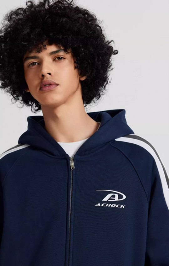 Achock Small Logo Splicing Zipper Hoodie