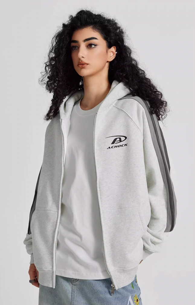 Achock Small Logo Splicing Zipper Hoodie