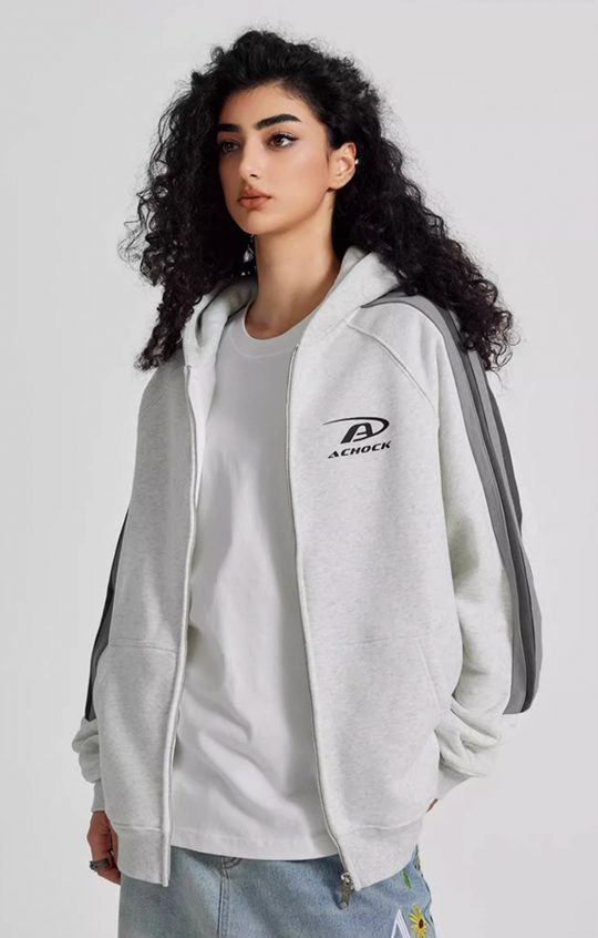 Achock Small Logo Splicing Zipper Hoodie