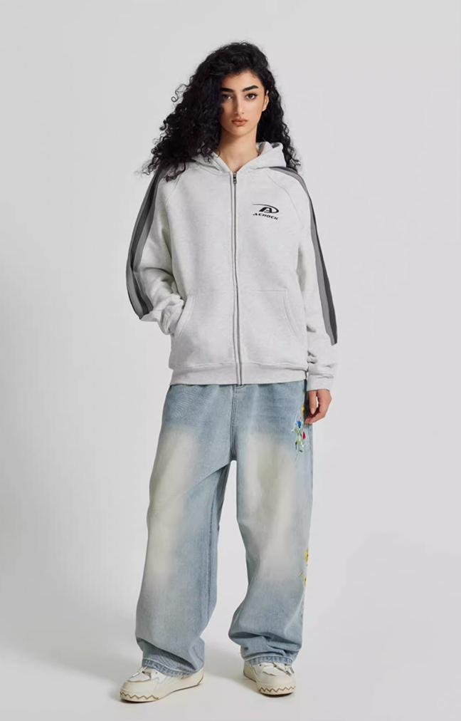 Achock Small Logo Splicing Zipper Hoodie