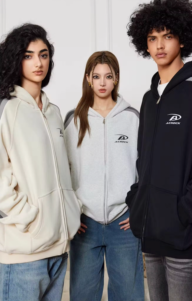 Achock Small Logo Splicing Zipper Hoodie