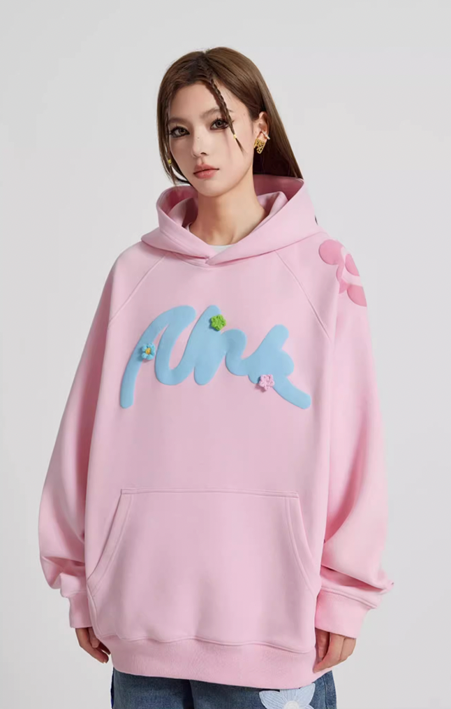 Puff print hoodies | Achock Foam Printed Embroidered Flower Hoodie | Face 3 Face