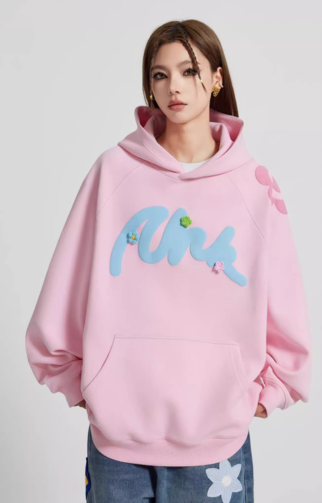 Puff print hoodies | Achock Foam Printed Embroidered Flower Hoodie | Face 3 Face