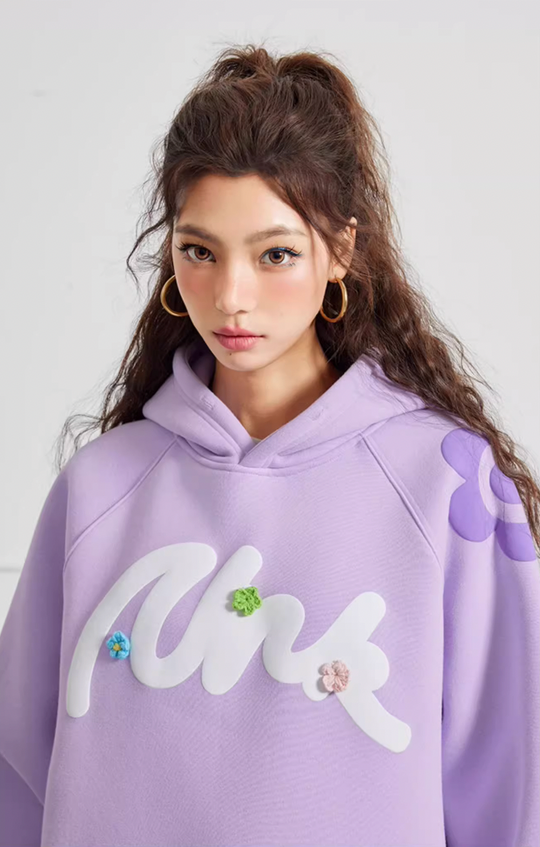 Puff print hoodies | Achock Foam Printed Embroidered Flower Hoodie | Face 3 Face