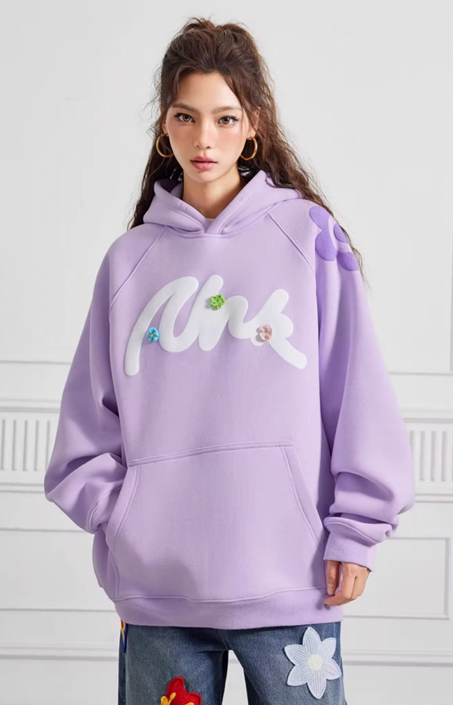 Puff print hoodies | Achock Foam Printed Embroidered Flower Hoodie | Face 3 Face