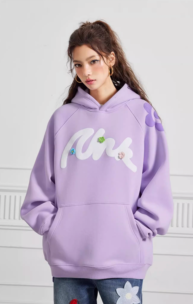 Puff print hoodies | Achock Foam Printed Embroidered Flower Hoodie | Face 3 Face