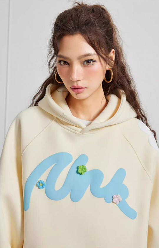Puff print hoodies | Achock Foam Printed Embroidered Flower Hoodie | Face 3 Face