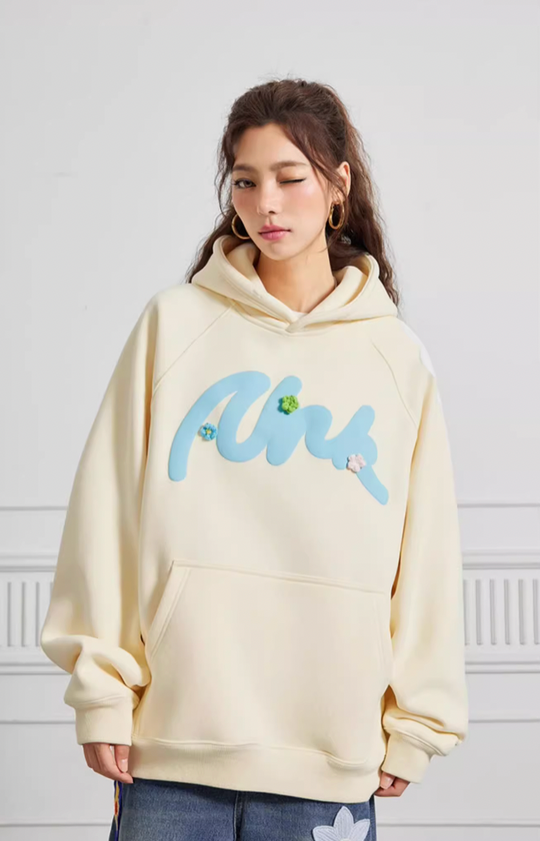 Puff print hoodies | Achock Foam Printed Embroidered Flower Hoodie | Face 3 Face