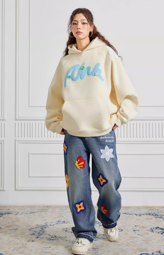 Puff print hoodies | Achock Foam Printed Embroidered Flower Hoodie | Face 3 Face