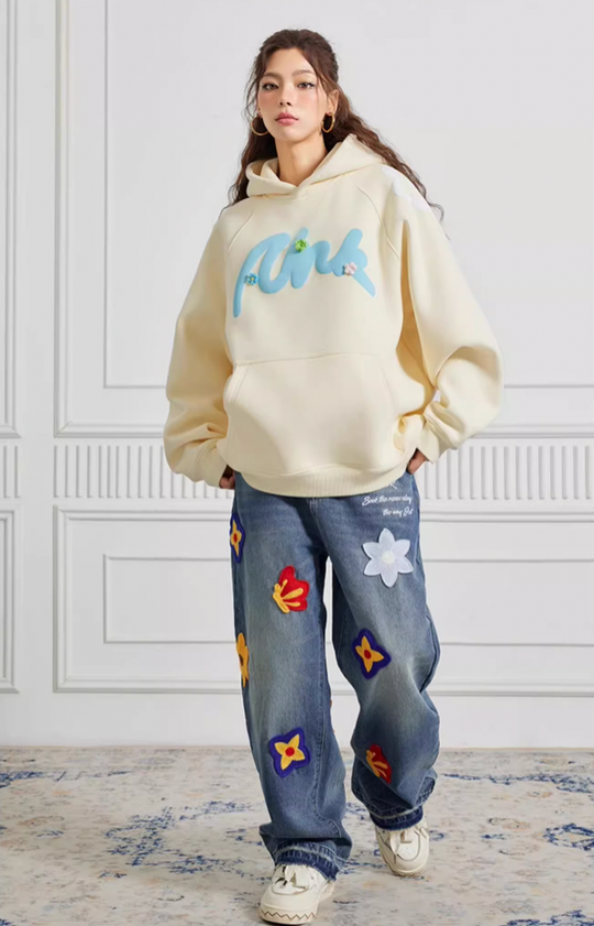 Puff print hoodies | Achock Foam Printed Embroidered Flower Hoodie | Face 3 Face