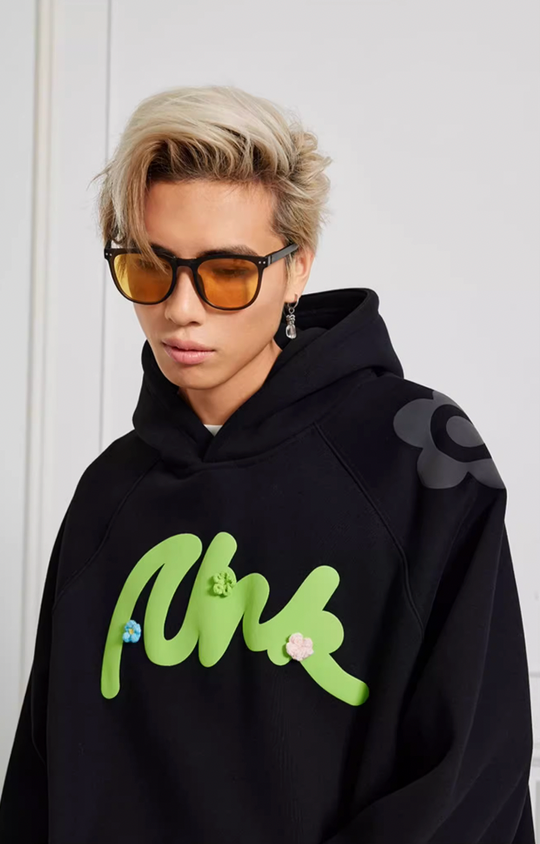 Puff print hoodies | Achock Foam Printed Embroidered Flower Hoodie | Face 3 Face