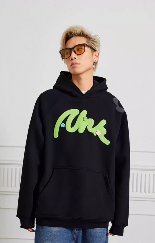 Puff print hoodies | Achock Foam Printed Embroidered Flower Hoodie | Face 3 Face