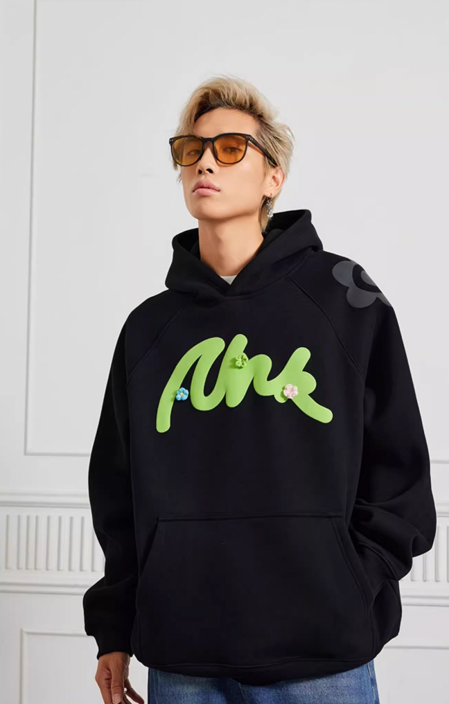 Puff print hoodies | Achock Foam Printed Embroidered Flower Hoodie | Face 3 Face