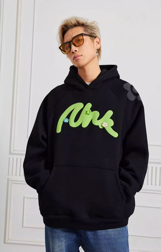 Puff print hoodies | Achock Foam Printed Embroidered Flower Hoodie | Face 3 Face
