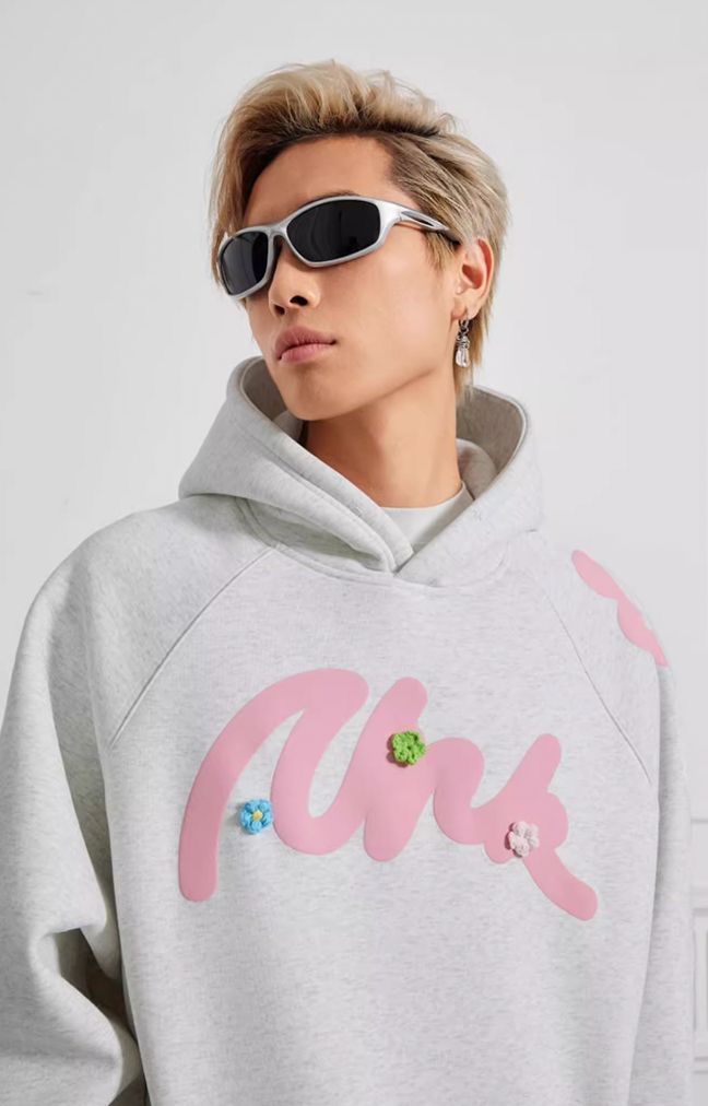 Puff print hoodies | Achock Foam Printed Embroidered Flower Hoodie | Face 3 Face