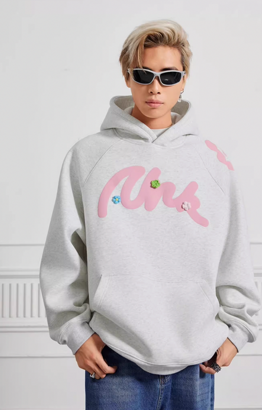 Puff print hoodies | Achock Foam Printed Embroidered Flower Hoodie | Face 3 Face