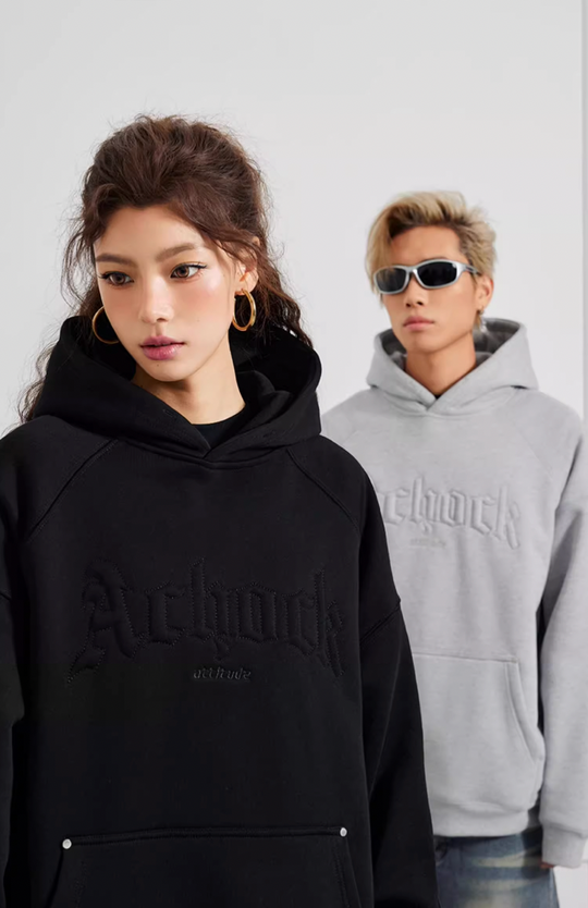 Achock Logo Embroidery Sleeve Pleats Hoodie