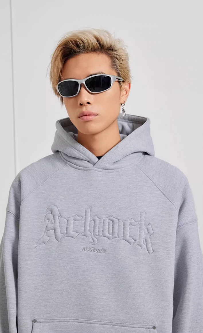 Achock Logo Embroidery Sleeve Pleats Hoodie