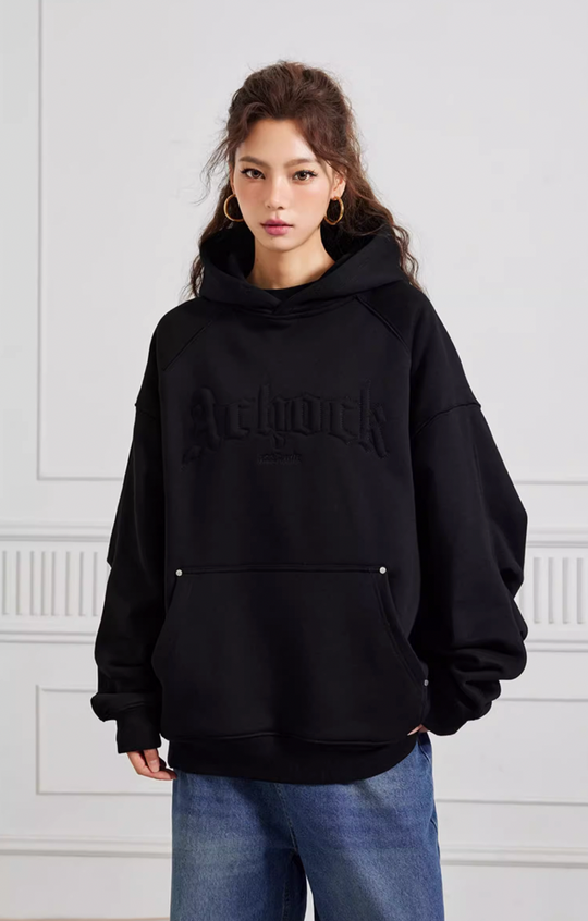 Achock Logo Embroidery Sleeve Pleats Hoodie