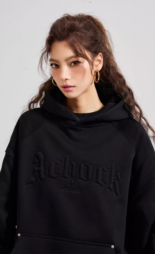 Achock Logo Embroidery Sleeve Pleats Hoodie