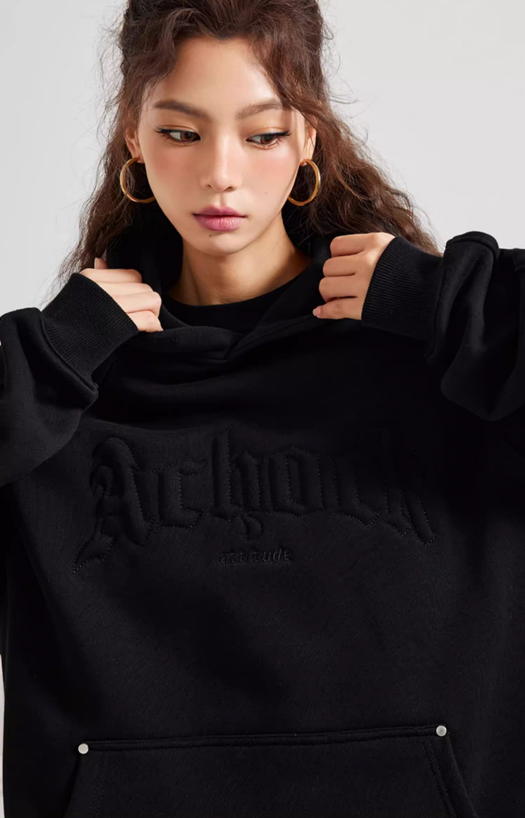Achock Logo Embroidery Sleeve Pleats Hoodie