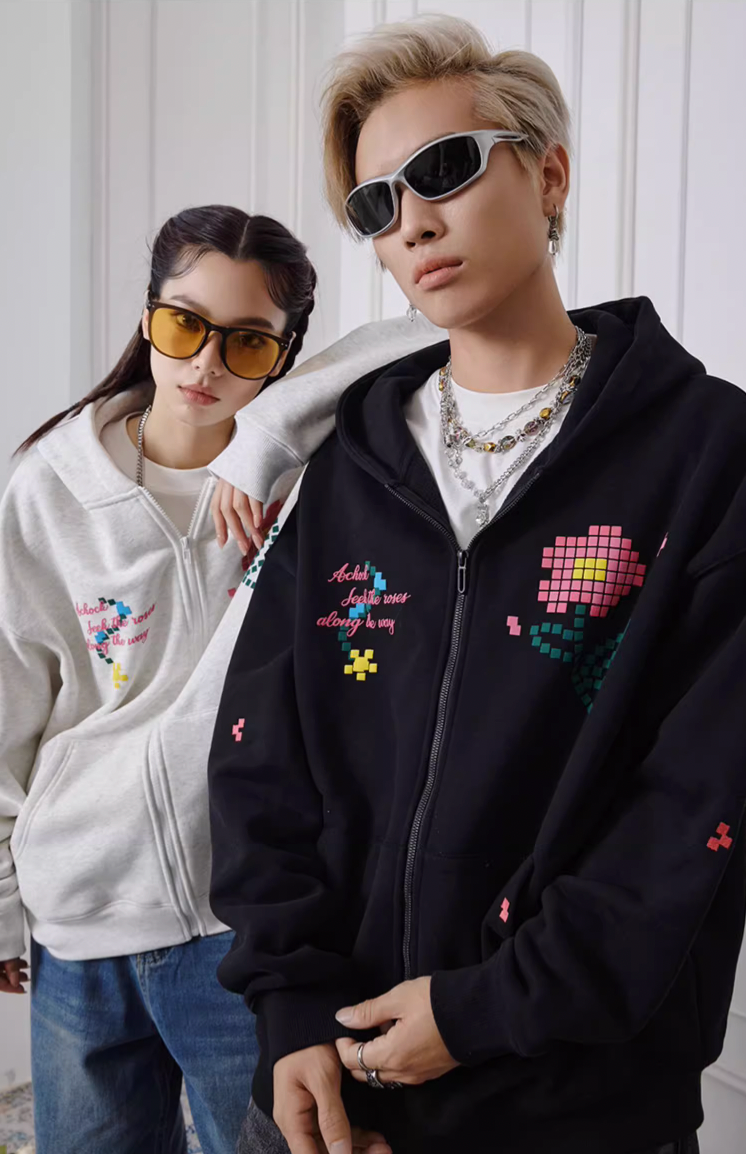 Achock Mosaic Flower Zipper Hoodie