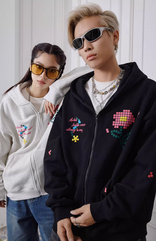 Achock Mosaic Flower Zipper Hoodie