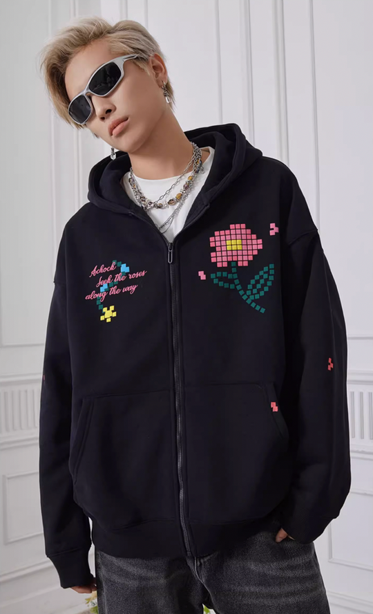 Achock Mosaic Flower Zipper Hoodie