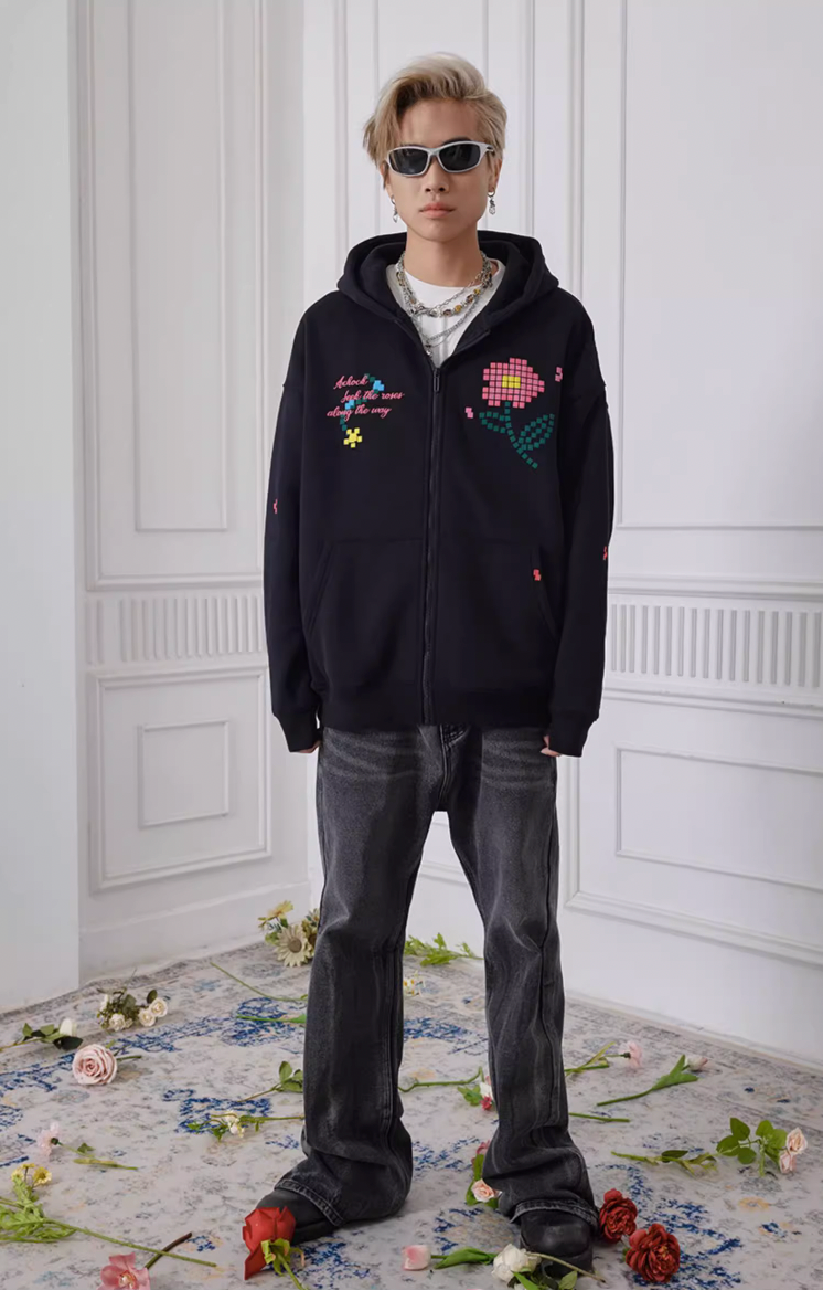 Achock Mosaic Flower Zipper Hoodie