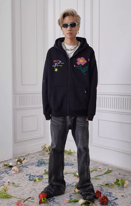 Achock Mosaic Flower Zipper Hoodie