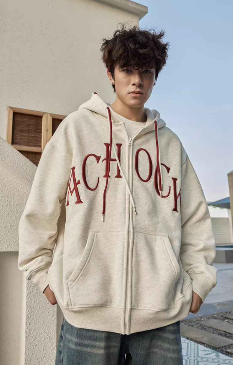 Achock Double Hooded Rope Logo Zipper Hoodie