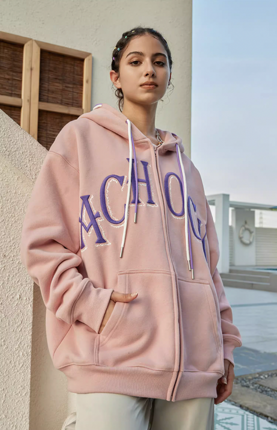 Puff print hoodies | Achock Double Hooded Rope Logo Zipper Hoodie | Face 3 Face