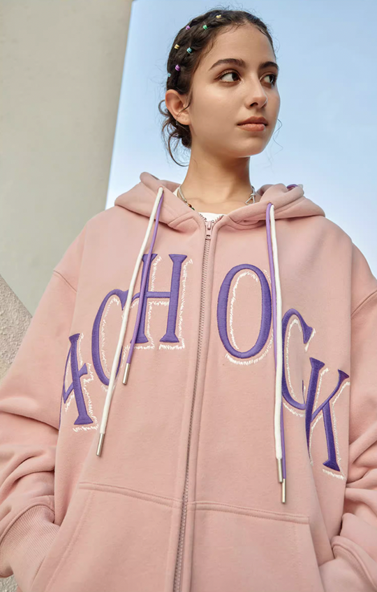 Puff print hoodies | Achock Double Hooded Rope Logo Zipper Hoodie | Face 3 Face