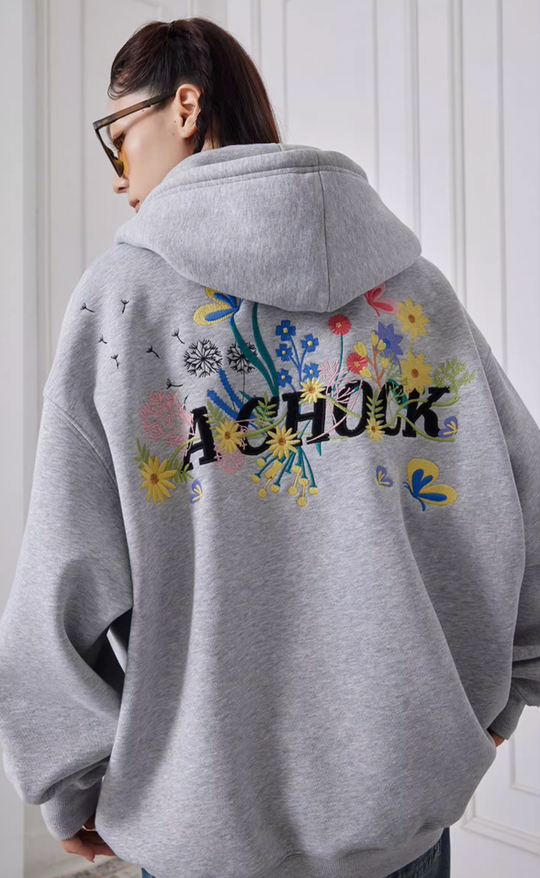 Achock Floral Embroidery Zipper Hoodie | Face 3 Face