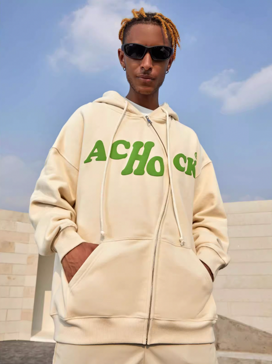 Achock S Zipper Logo Bubble Print Hoodie