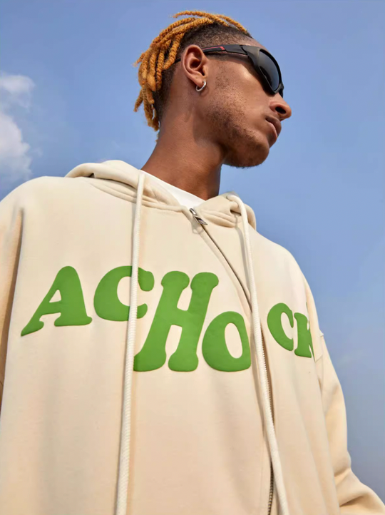Achock S Zipper Logo Bubble Print Hoodie