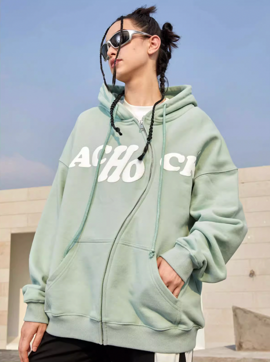 Achock S Zipper Logo Bubble Print Hoodie