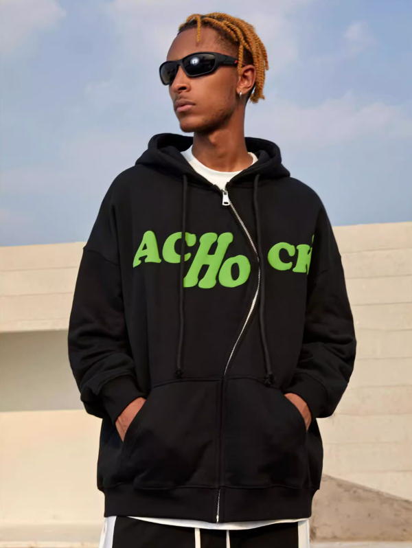 Achock S Zipper Logo Bubble Print Hoodie