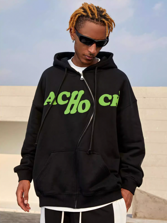 Achock S Zipper Logo Bubble Print Hoodie