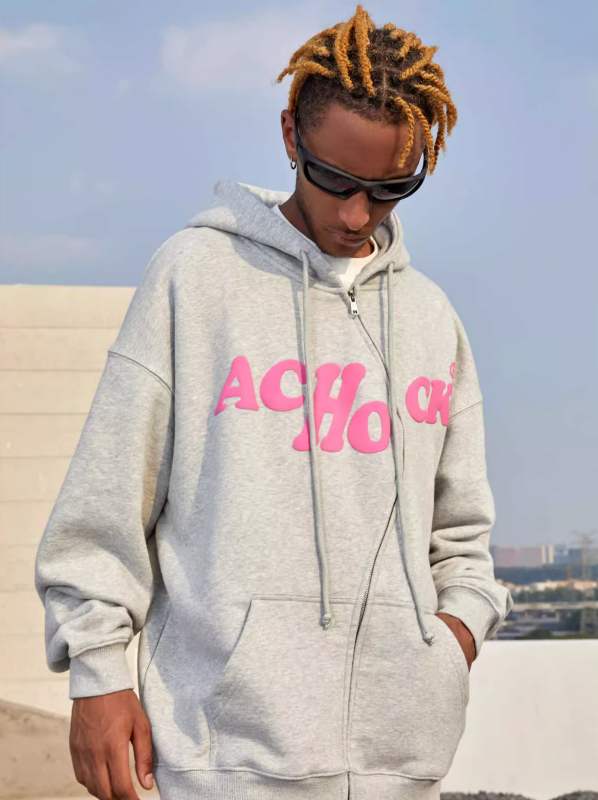 Achock S Zipper Logo Bubble Print Hoodie