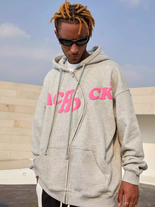 Achock S Zipper Logo Bubble Print Hoodie