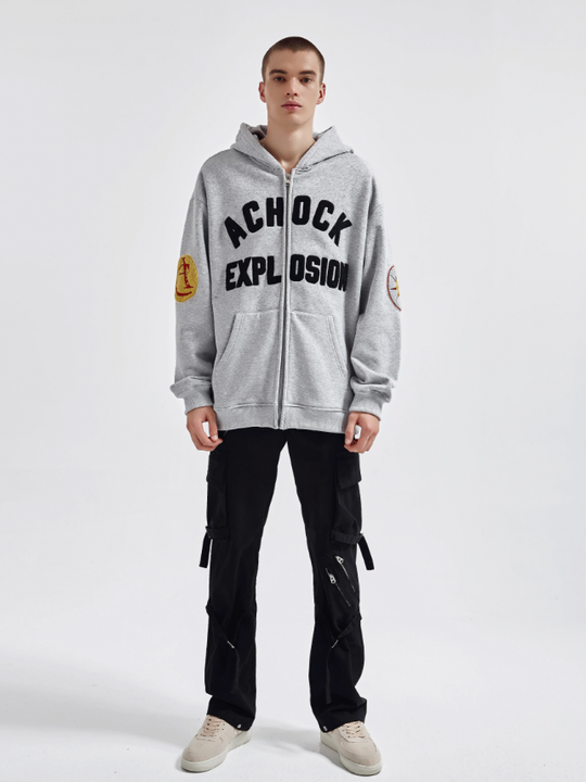 Achock Arm Patch Logo Embroidery Zipper Hoodie | Face 3 Face
