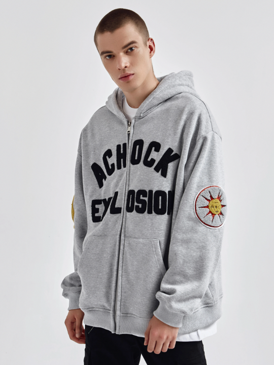 Achock Arm Patch Logo Embroidery Zipper Hoodie | Face 3 Face