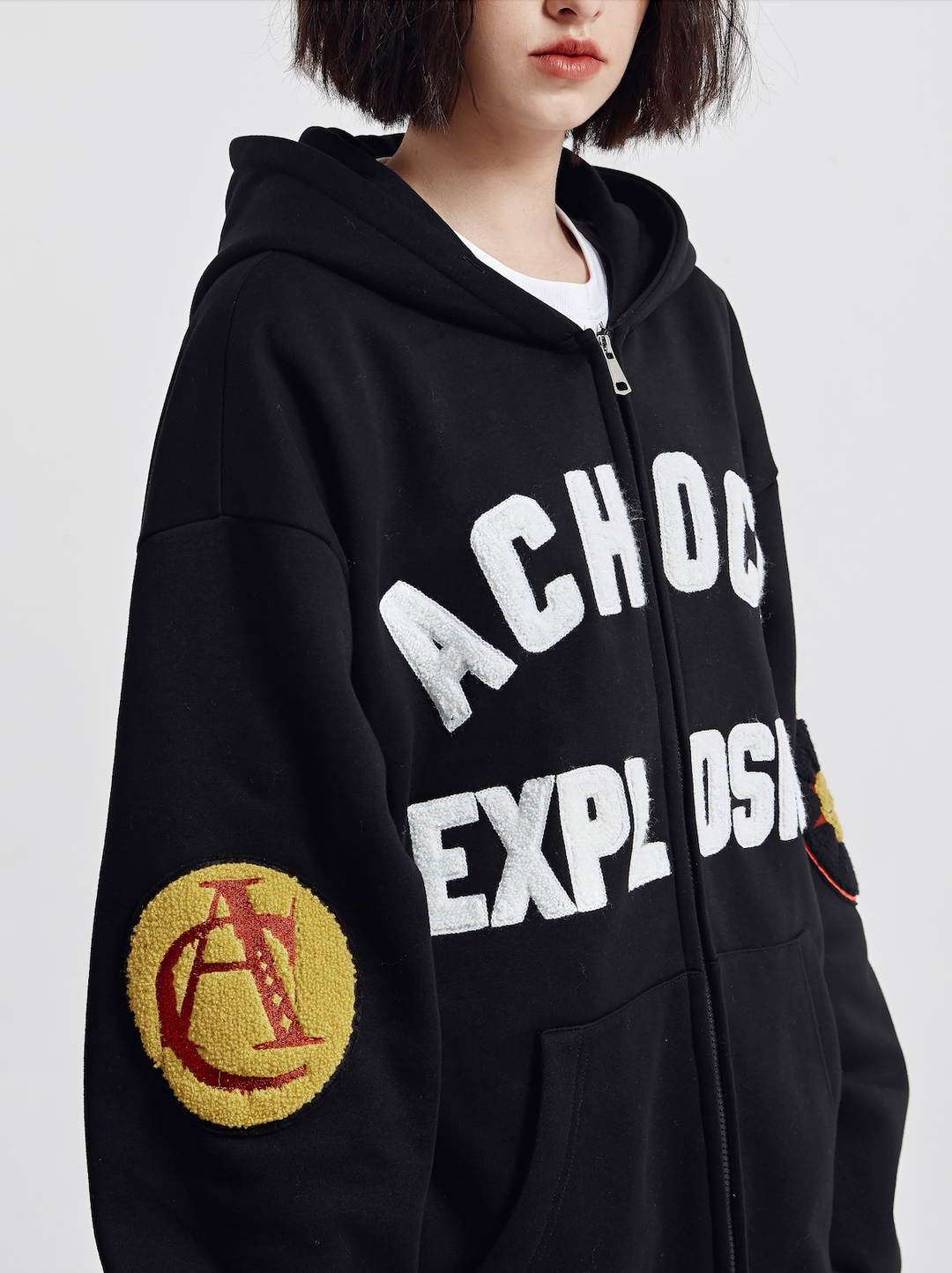 Achock Arm Patch Logo Embroidery Zipper Hoodie | Face 3 Face